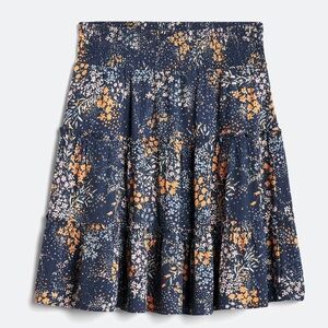 Market & Spruce Navy Floral Smocked Above Knee Skirt